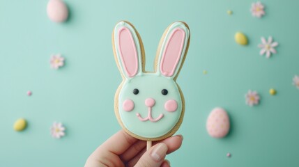 Cute Bunny Cookie for Easter Celebration with Colorful Decorations