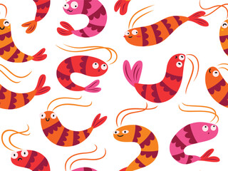 Seamless pattern with cartoon shrimps on white