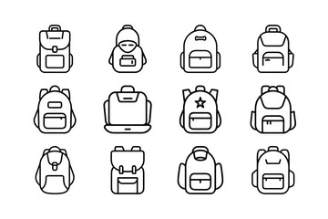 Diverse Backpack Designs in Simple Line Art