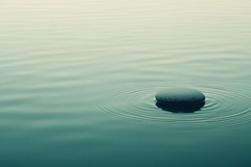 A solitary stone creates gentle ripples in the tranquil waters, embodying simplicity, calmness, and the meditative power of stillness.