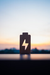 Technology battery high power electric energy with a connected charging cable. Battery to electric...