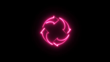 Neon line refresh icon isolated on black background. Abstract beautiful neon refresh and recycle icon illustration.