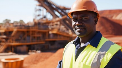 Construction Worker in Safety Gear at an Open-Pit Mining Site
