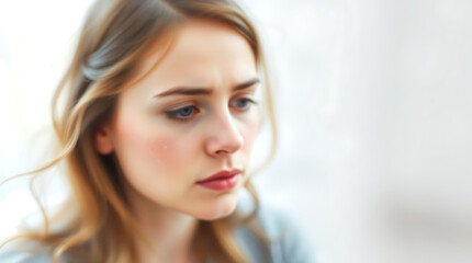 A Dreamlike Portrait of a Thoughtful Woman Lost in Deep Reflection, Her Mind Wandering Through the Abstract Realms of Emotion, Memory, and Imagination in a Softly Blurred Surreal Atmosphere