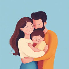 Obraz premium A heartwarming illustration of a family, with a mother, father, and child embracing each other.