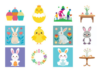 Obraz premium Set of Easter elements vector illustration isolated on white background