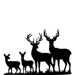 Deer Family Silhouette – Forest Wildlife Vector Illustration with Bucks and Does