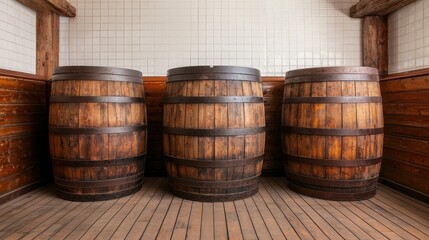 Rustic Wooden Barrels in a Cozy Interior Setting