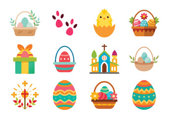 Set of Easter elements vector illustration isolated on white background