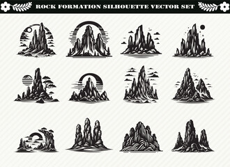 Black Rock Formation Silhouette Illustration for Logos Prints and Design