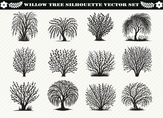 Black Willow Tree Silhouette Illustration for Logos Prints and Design
