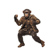 Adventurous Chimpanzee in Plaid Shirt and Fur Pants - Ready for Action