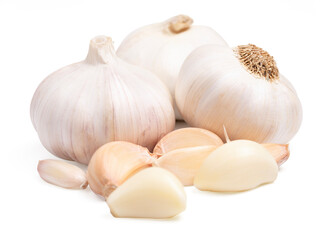 Top view fresh peeled garlic cloves, bulb