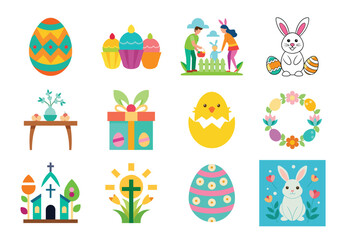 Obraz premium Set of Easter elements vector illustration isolated on white background
