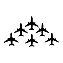 Airplane Silhouettes in V Formation – Aviation Vector Set
