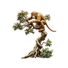 Fototapeta premium Macaque Monkey Perched on a Bonsai Tree