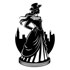 Obraz premium Vintage Lady Silhouette with Cityscape Background