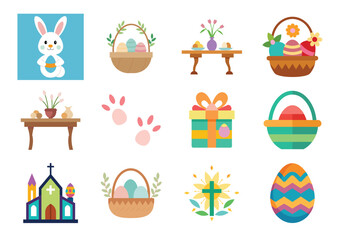Fototapeta premium Set of Easter elements vector illustration isolated on white background