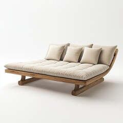 Fototapeta premium Luxurious daybed with soft cushions and wooden frame isolated on white
