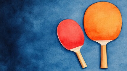 Colorful Table Tennis Paddles on Artistic Blue Background