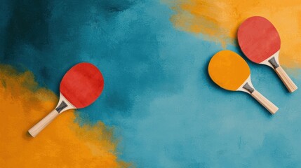 Colorful Ping Pong Paddles on Vibrant Abstract Background