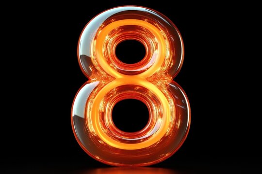 Bright orange number eight shines against dark backdrop, symbolizing creativity and innovation in design