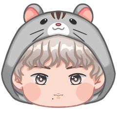 cute boy wears hamster hoodie