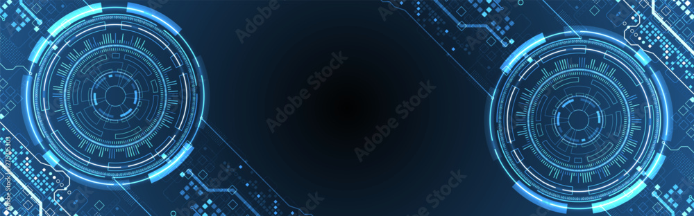 Fototapete Abstraction on the theme of tech circles. Scientific and technological background. Blue gradient on the background.