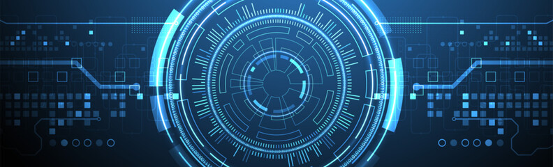 Abstraction on the theme of tech circles. Scientific and technological background. Blue gradient on the background.