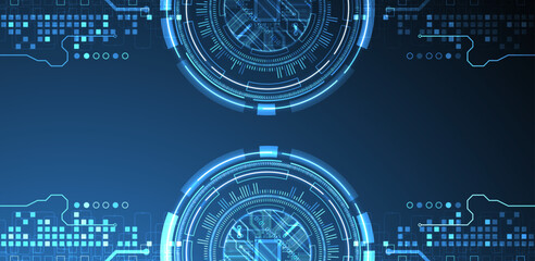 Obraz premium Abstraction on the theme of tech circles. Scientific and technological background. Blue gradient on the background.