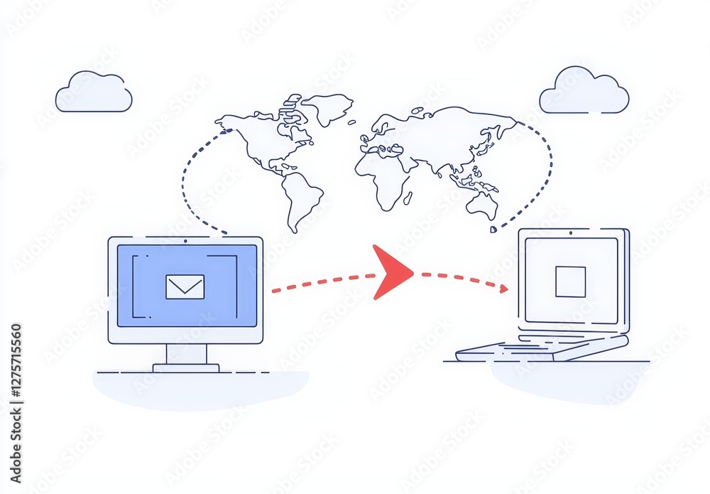 Poster the idea of file transfer is represented by two computers that share and exchange documents through 