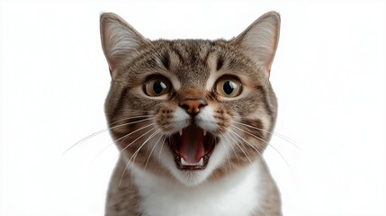Obraz premium Angry and surprised cat isolated on transparent png background with a funny and excited expression