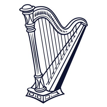 black and white harp musical instrument clip art preview