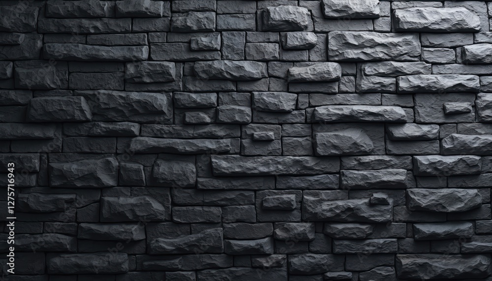 Aufkleber Dark stone wall background with rough texture. Rock blocks pattern in black and grey. Grunge surface suits exterior design, architecture or decorative wallpaper.