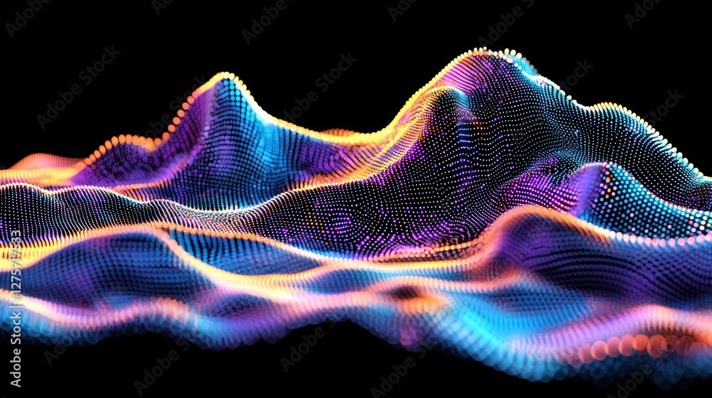 Poster the image depicts a futuristic dots pattern set against a dark background, with elements of a colore