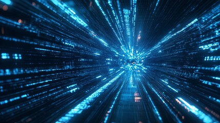 Obraz premium Blue digital binary data, concept technology, AI, cybersecurity