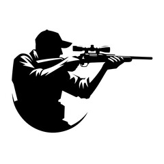 Silhouette of a hunter aiming with a rifle