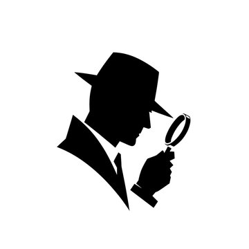 Detective with magnifying glass classic silhouette