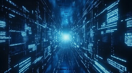 Obraz premium Blue digital binary data, concept technology, AI, cybersecurity