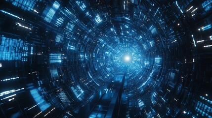 Obraz premium Blue digital binary data, concept technology, AI, cybersecurity