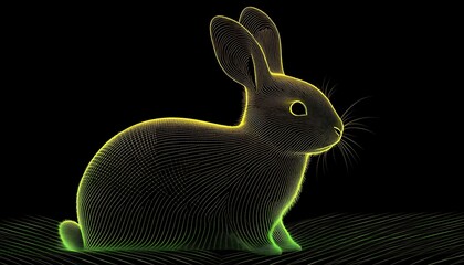 Wireframe rabbit, dark background, Easter