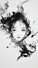 captivating black and white ink illustration of woman face