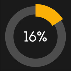 16 percent circle chart infographic template.Circle percentage diagram on black background vector illustration.