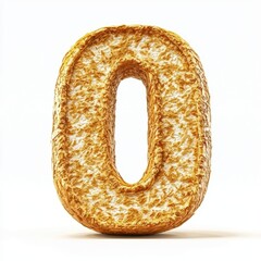Number 0 made of crusty golden bread with a soft fluffy interior isolated on a clean white background