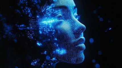 Blue digital binary data, concept technology, AI, cybersecurity