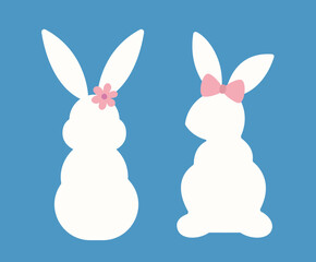 Set of simple style spring white rabbit.
Easter rabbit.
Flat stock vector illustration.
Good for card,poster, banner, leaflet.