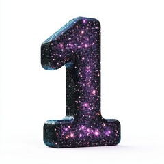 Number 1 made of glowing starry dust with twinkling cosmic sparkles isolated on a clean white background