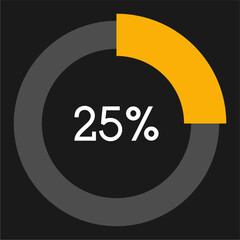 25 percent circle chart infographic template.Circle percentage diagram on black background vector illustration.
