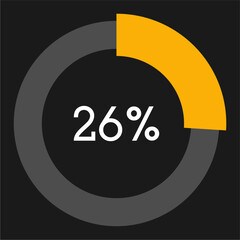 26 percent circle chart infographic template.Circle percentage diagram on black background vector illustration.