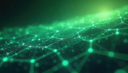 Obraz premium Illustration of digital tech banner on a green blue background shows cyber circuit, wifi connection, innovation future data, Ai big data, modern technologies.
